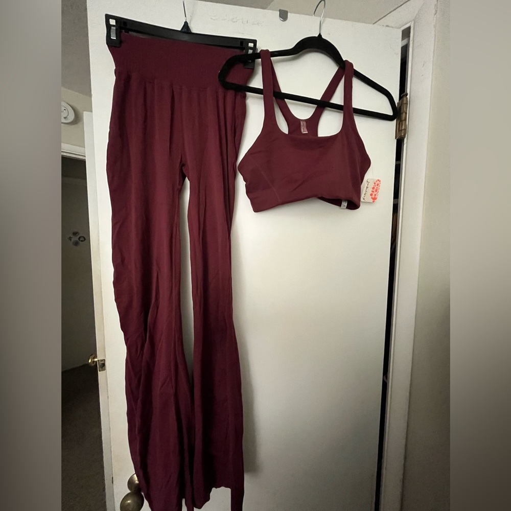 FP Movement Summer Fun Set! Oxblood Flares with Matching Sports Bra